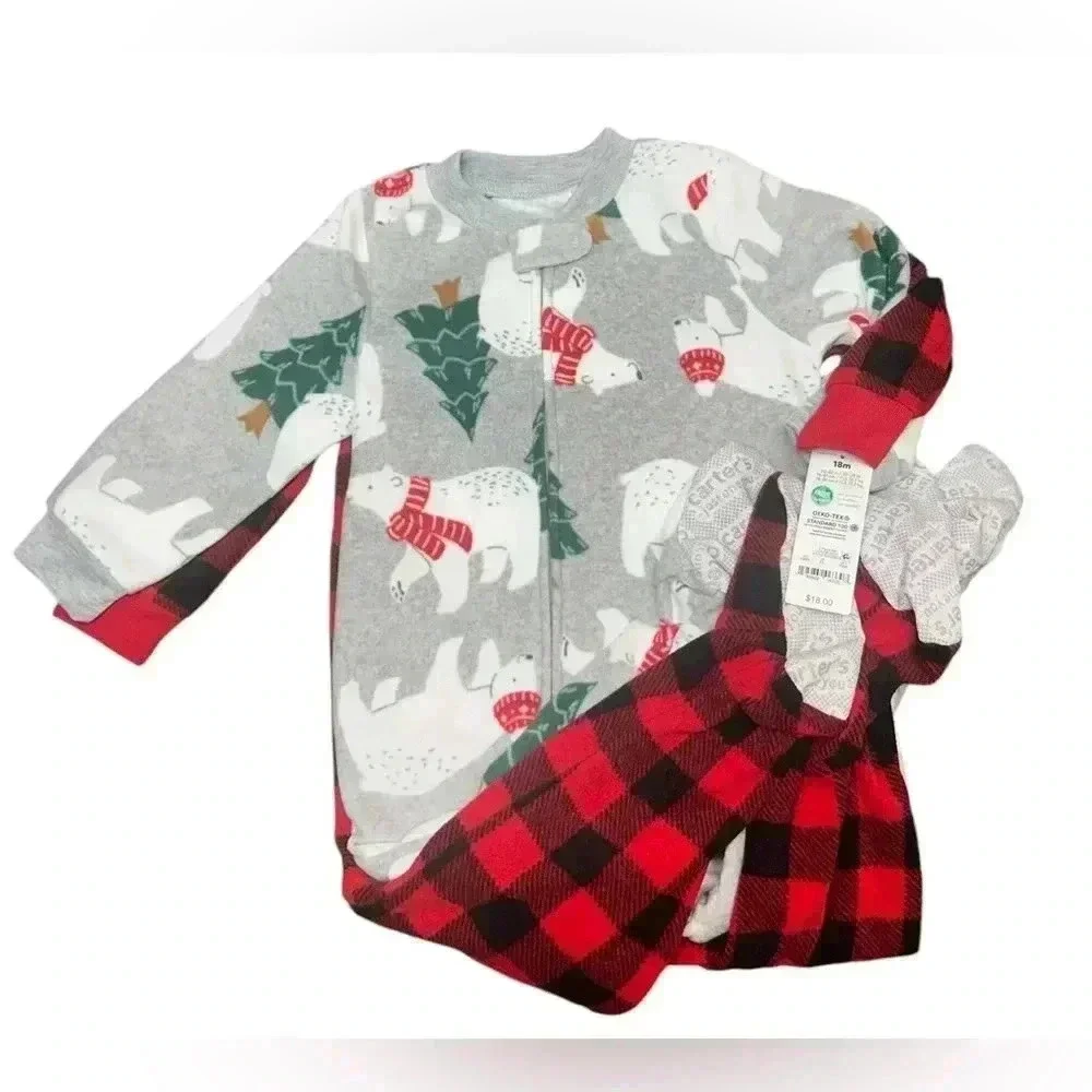 Carter’s Just One You Infant 2pk Buffalo Checkered Reindeer Polar Bears 18M NWT